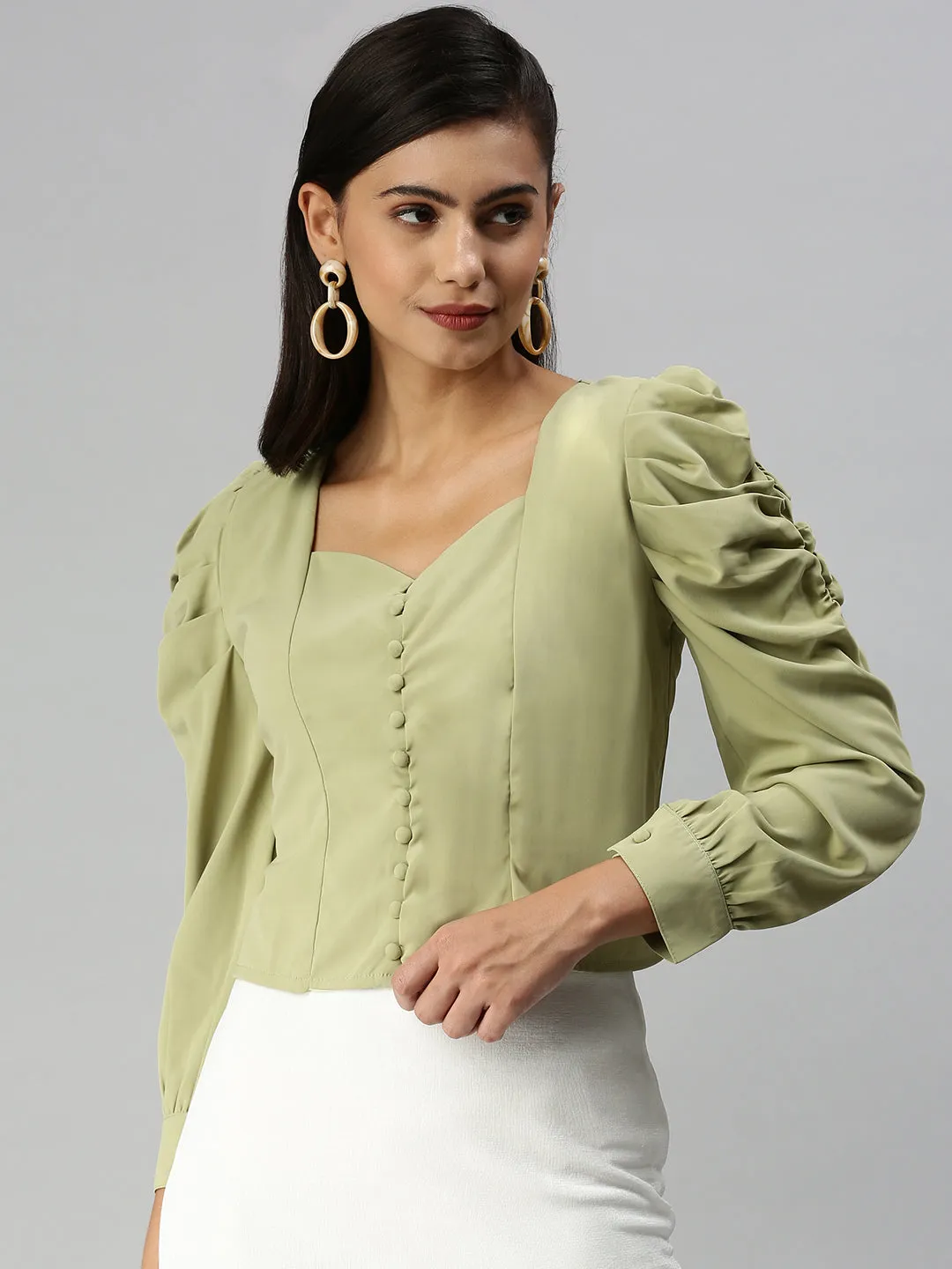 Women's Olive Solid Crop Top