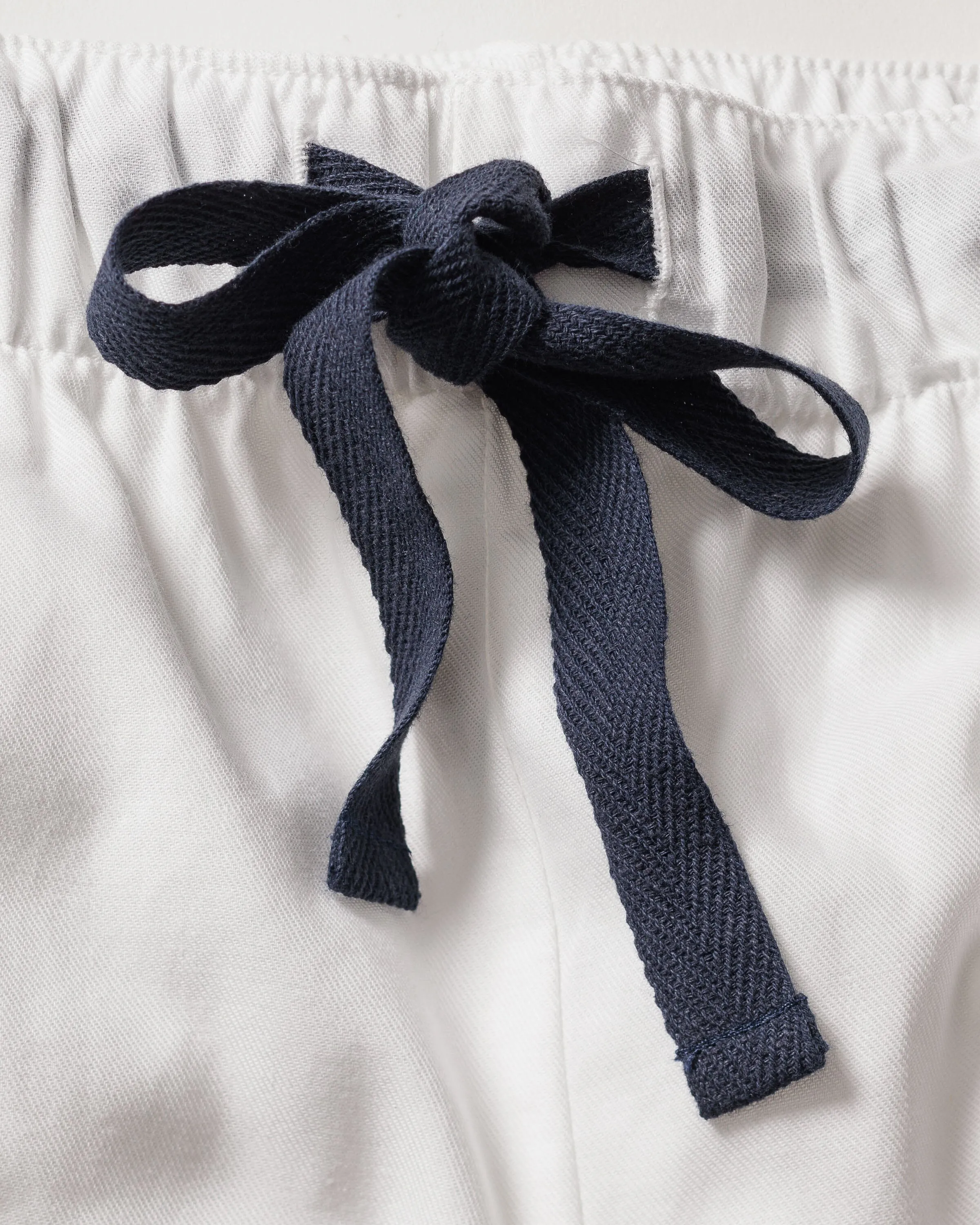 Women's Twill Pajama Set | White with Navy Piping