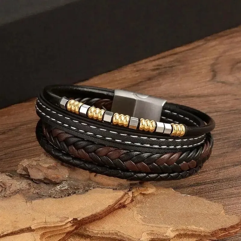 Wrap Bracelet Leather Mens Stack Polished Bead Tree Of Life