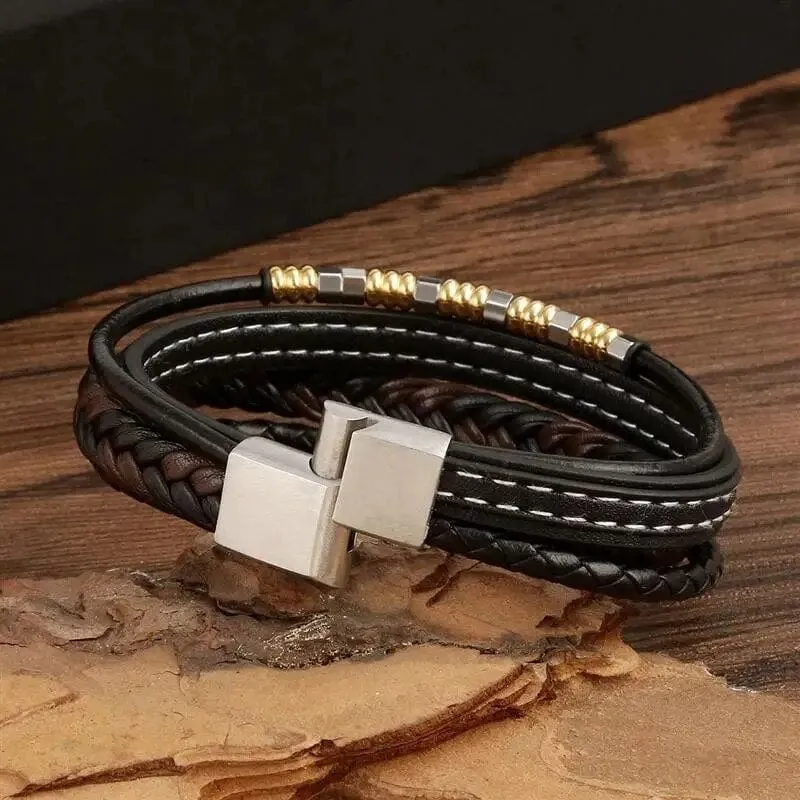 Wrap Bracelet Leather Mens Stack Polished Bead Tree Of Life