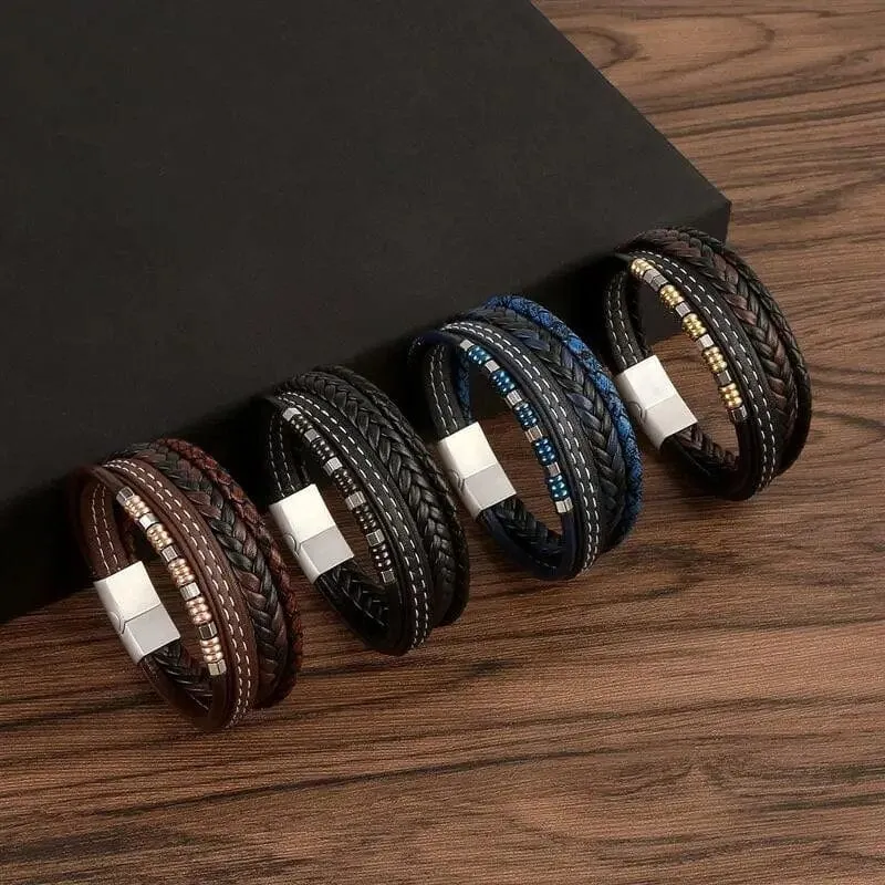 Wrap Bracelet Leather Mens Stack Polished Bead Tree Of Life
